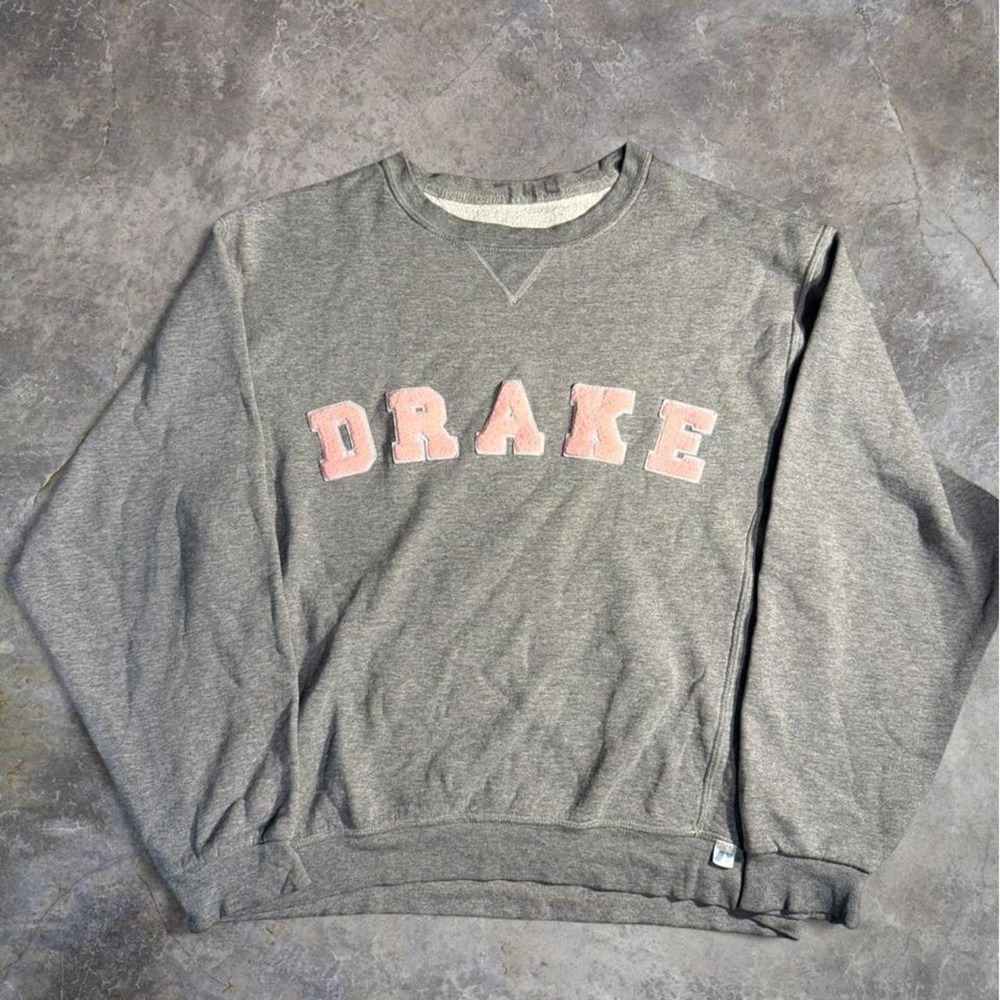 Vintage Russell Athletic Drake University Grey Crewneck Sweatshirt Spell Out USA